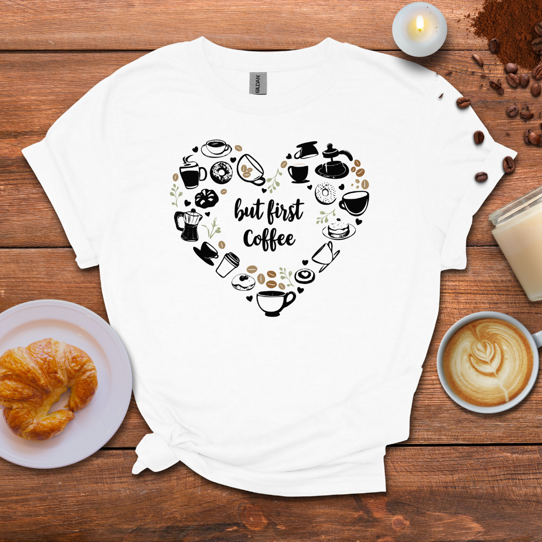 Heart made out of coffee items T-shirt