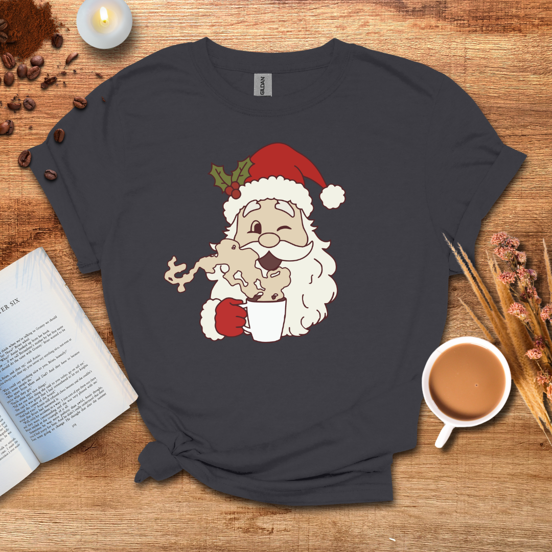 Santa with coffee cups T-shirt