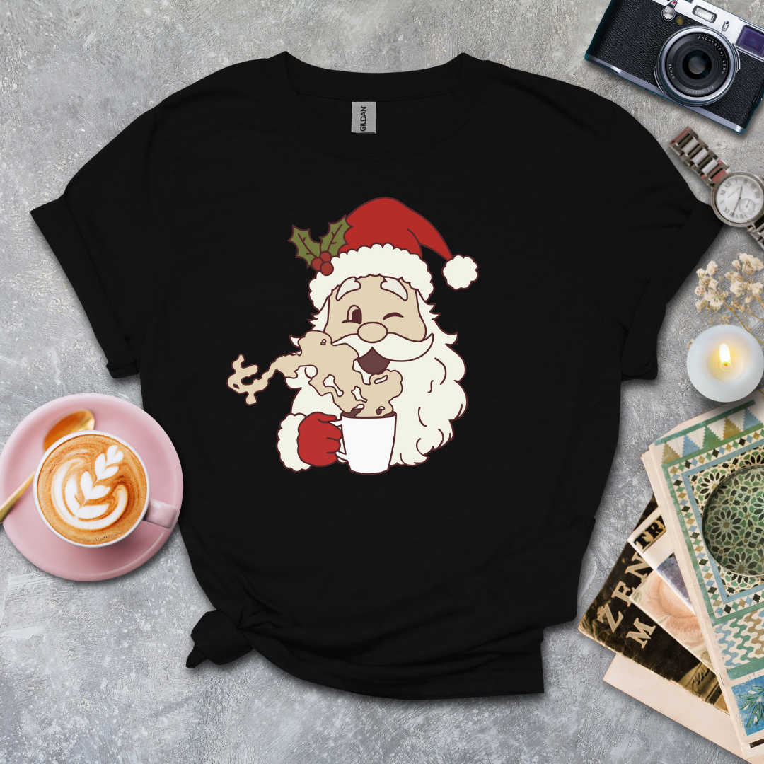 Santa with coffee cups T-shirt