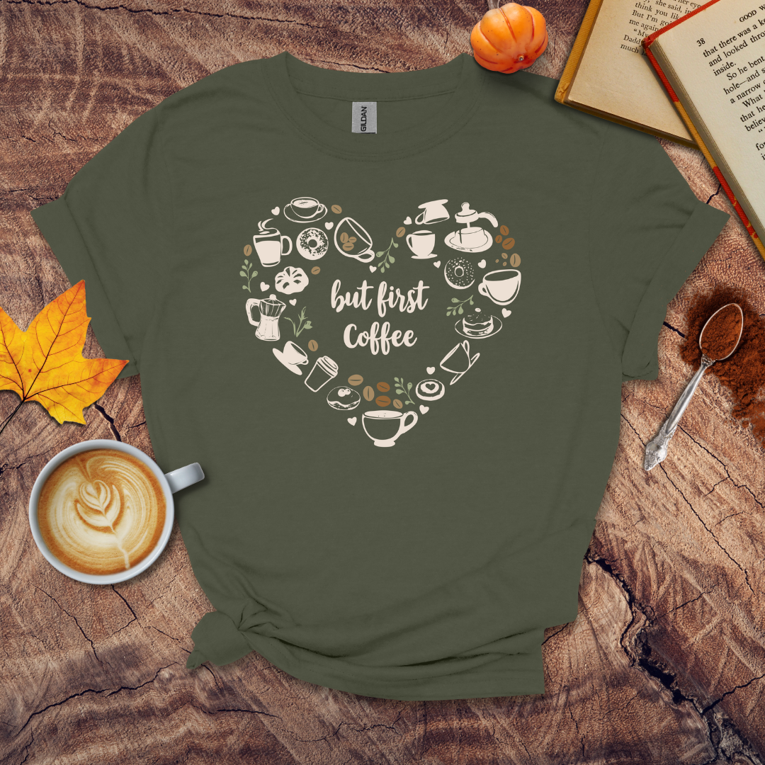 Heart made out of coffee items T-shirt