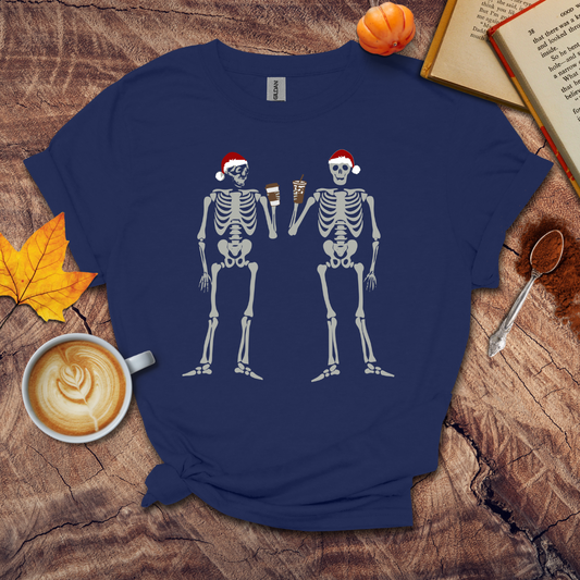 2 skeleton guys with coffee T-shirt