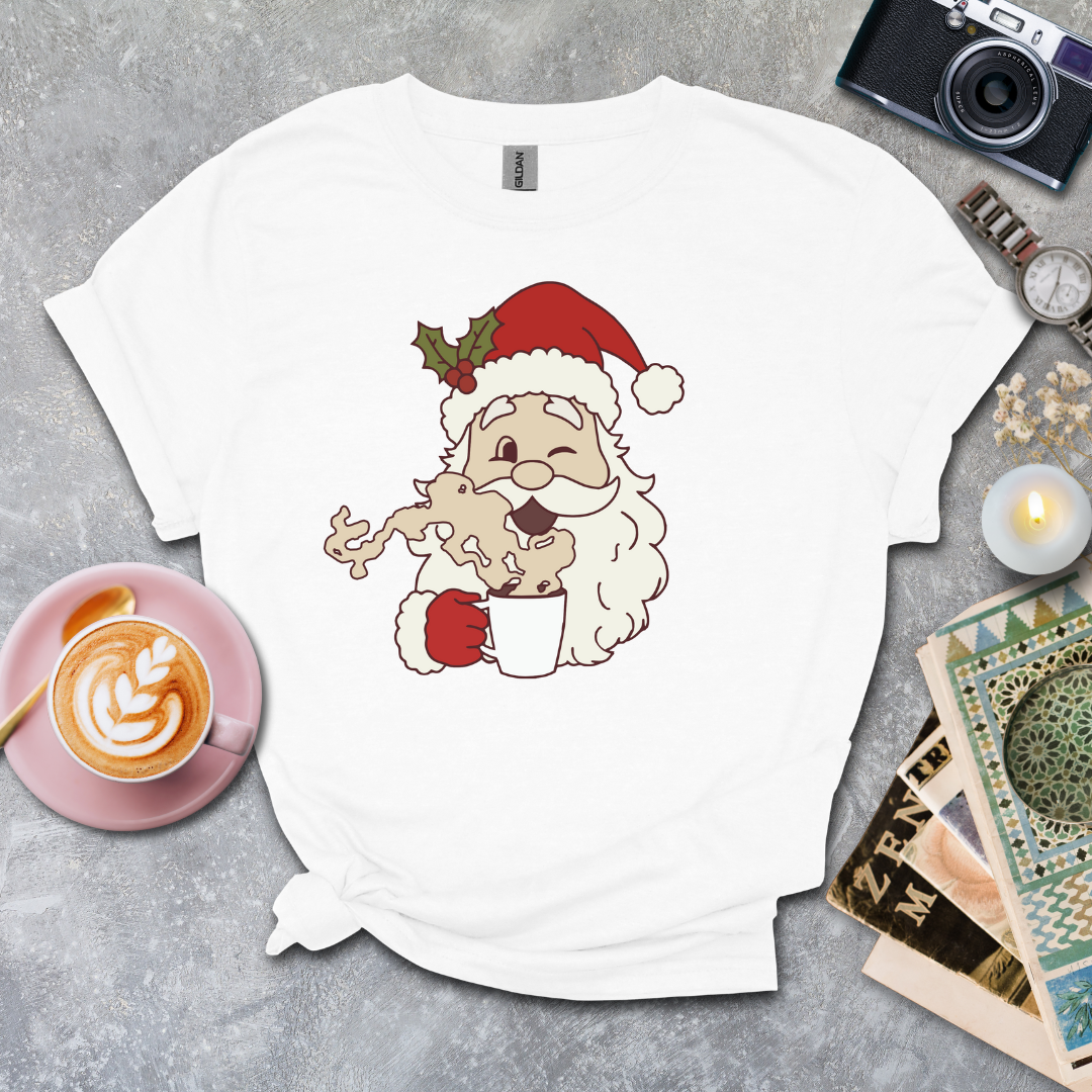 Santa with coffee cups T-shirt