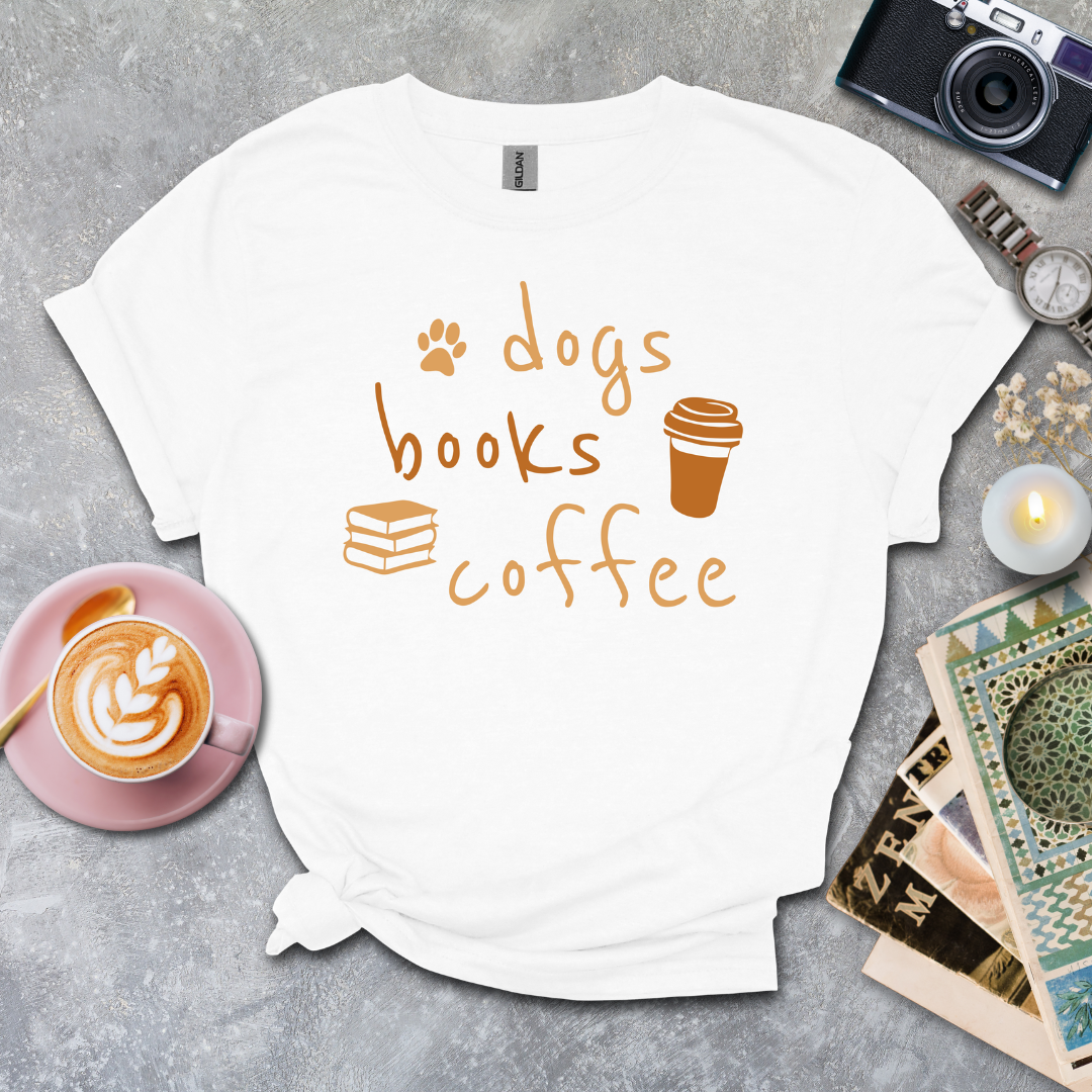 Dogs Books Coffee T-shirt