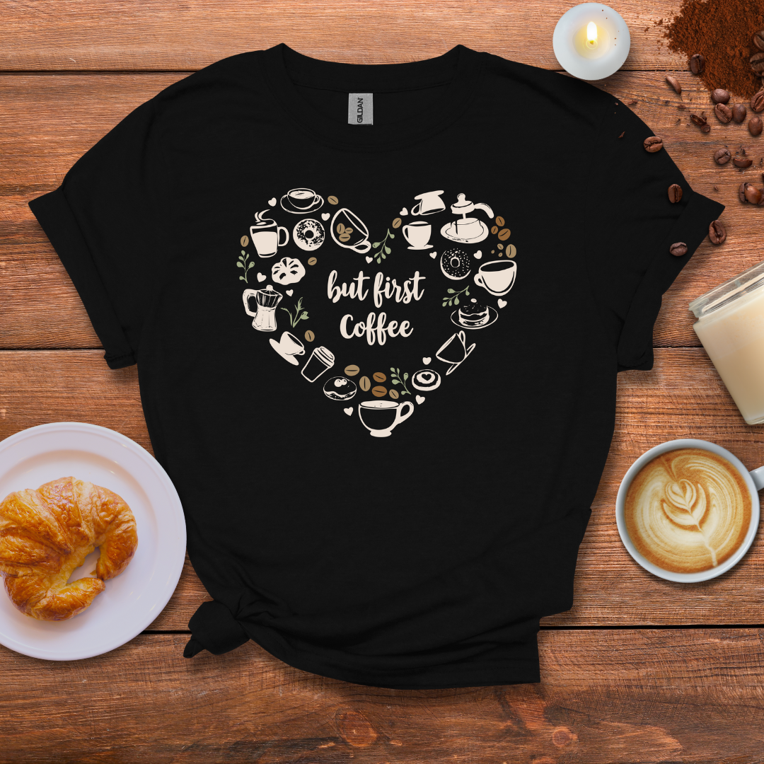 Heart made out of coffee items T-shirt